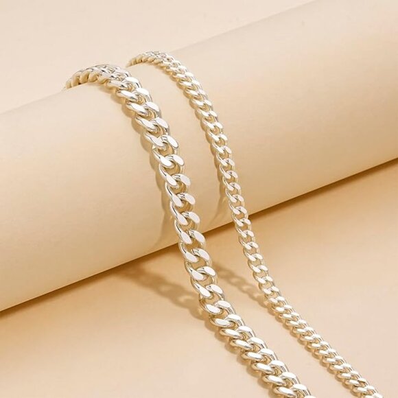Ankle Bracelets for Women: Layered Cuban Chain-Silver - Picture 6 of 7